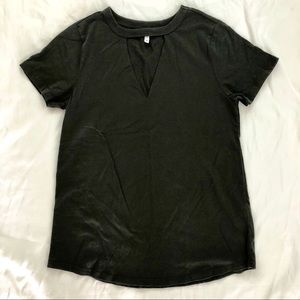 Army Green V Neck Cut Out Tee